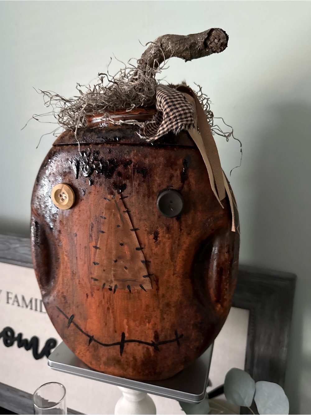 Handcrafted Brown Rustic Pumpkin Face Home Art Decor